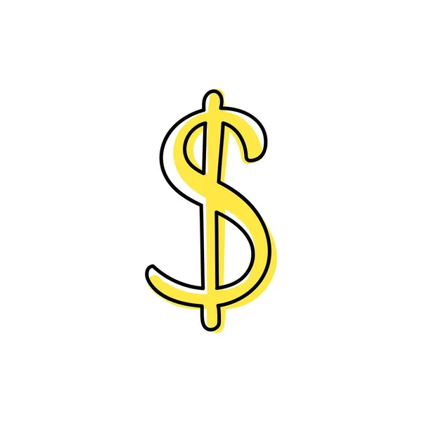 Simbol Dolar Kuning Ikon Gambar Tangan Sketsa Doodle Tanda Mata - Stok Vektor