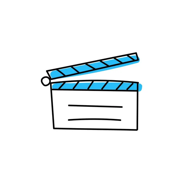 Hacer Clic Película Azul Clapperboard Dibujado Mano Icono Dispositivo Boceto — Vector de stock