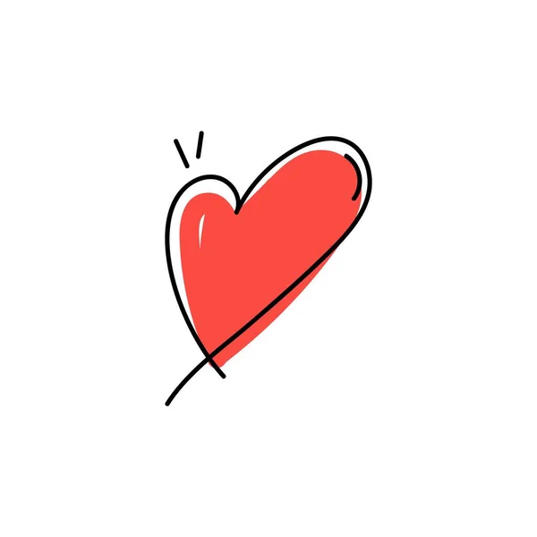 Ikon Gambar Hati Corat Coret Merah Menggambar Simbol Sketsa Romantis - Stok Vektor