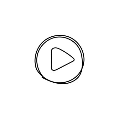 Yuvarlak oynatma düğmesi, elle oyma simgesi. Oyun başlatıcısı için çizim çizim arayüzü ve minimal çokluortam vektör tasarımı içeren video dosyası