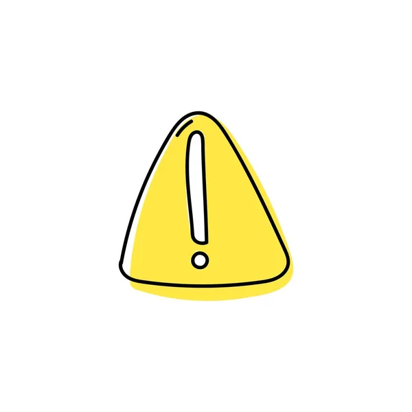 Punto Exclamación Triángulo Amarillo Icono Dibujado Mano Atención Garabatos Para — Vector de stock