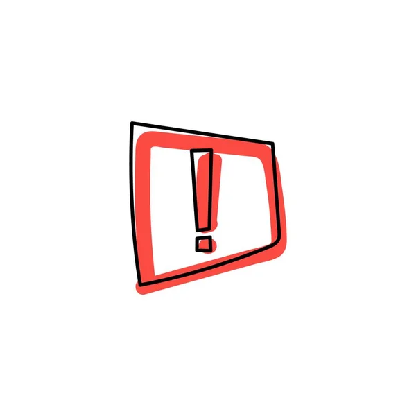 Icône Dessinée Main Point Exclamation Rouge Dessins Attention Pour Situation — Image vectorielle