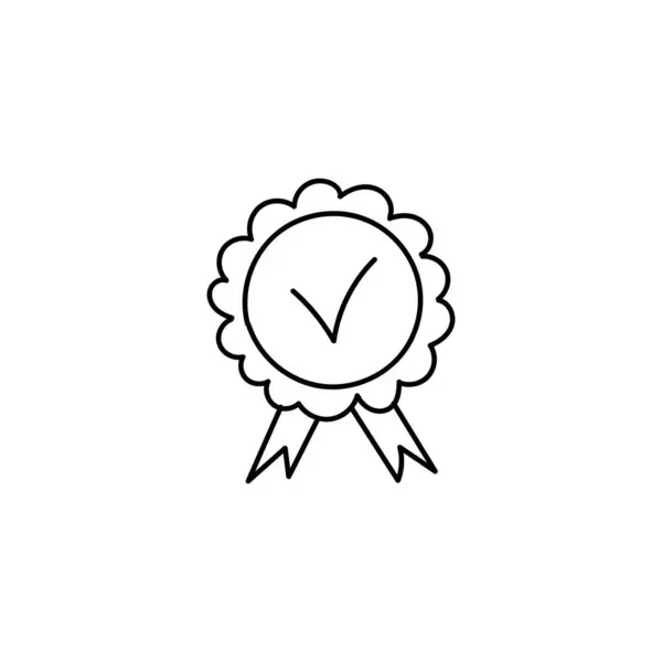 Medalla Con Marca Verificación Dibujado Mano Icono Mejor Boceto Aprobación — Vector de stock