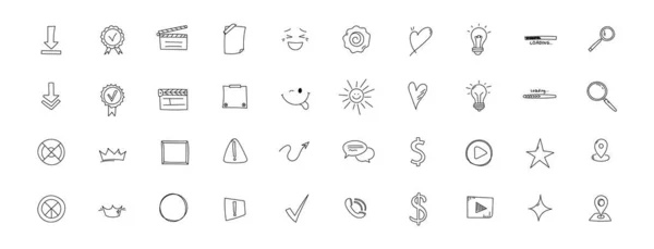 Doodle Hand Getrokken Pictogrammen Ingesteld Hart Emoties Met Web Symbolen — Stockvector