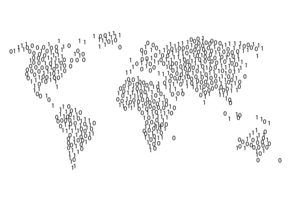 Carte Monde Avec Des Continents Uns Zéros Atlas Numérique Mondial — Image vectorielle