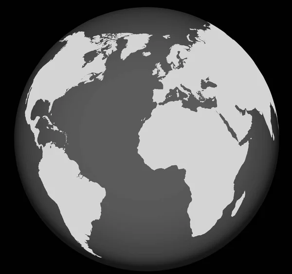 Planète Terre Noire Blanche Globe Mondial Avec Continents Océans Symbole — Image vectorielle