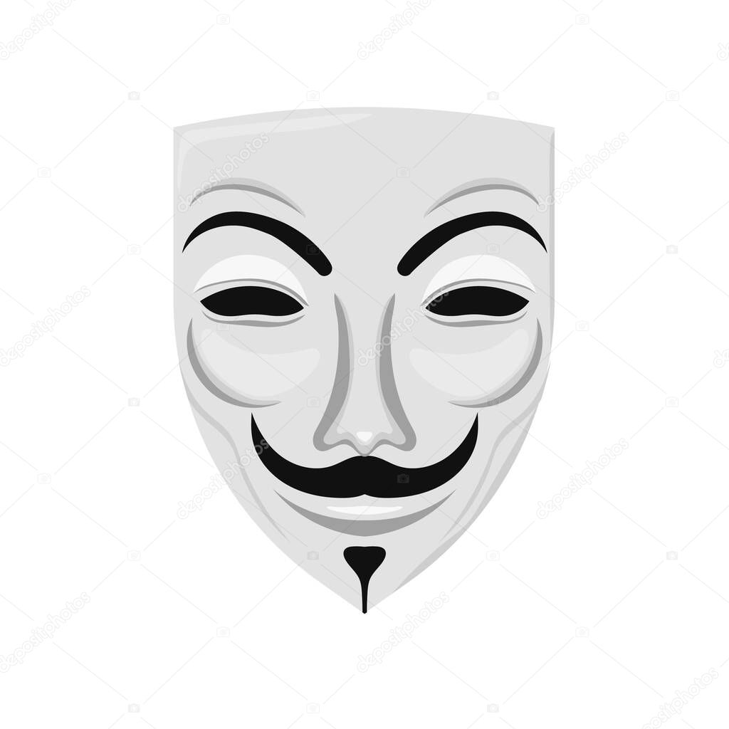 Sonriente plantilla de máscara hacker anónimo. Cara con bigote y