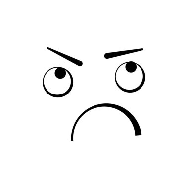 Aggressive Cartoon Funny Face With Angry Expression. Vector Illustration Isolated On White Background