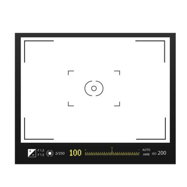 Digital camera screen template. Viewfinder crosshair recording for focusing recorder with quality fine tuning and modern vector display