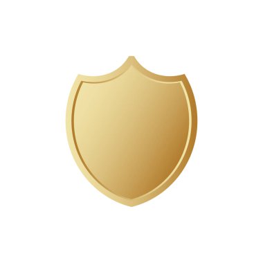 Golden blank shield icon. Metal symbol of safety and reliability for vintage heraldry and vector logo