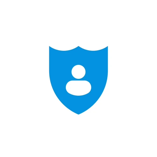 人間のアイコンとブルーシールド セキュリティシステムの抽象的なシンボルとユーザーデータと保護ベクトルライフの保護 — ストックベクタ