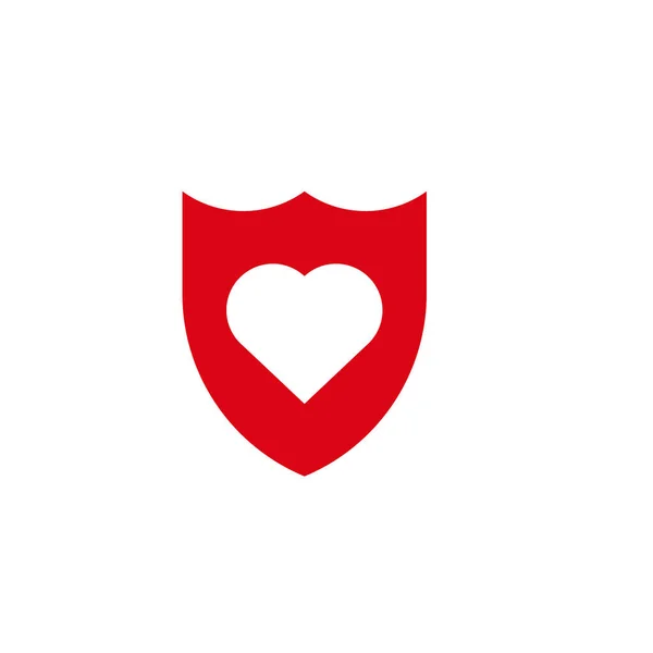 Escudo Rojo Con Icono Del Corazón Símbolo Protección Del Sistema — Vector de stock