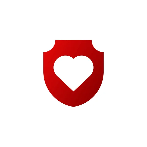 Rood Schild Met Wit Hart Icoon Cardio Systeem Bescherming Symbool — Stockvector