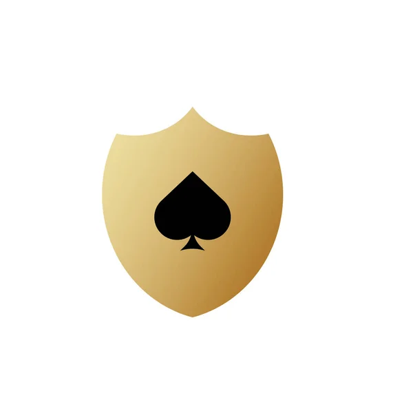 Goldenes Schild Mit Pik Symbol Spielschutz Und Einhaltung Von Hackerblockaden — Stockvektor