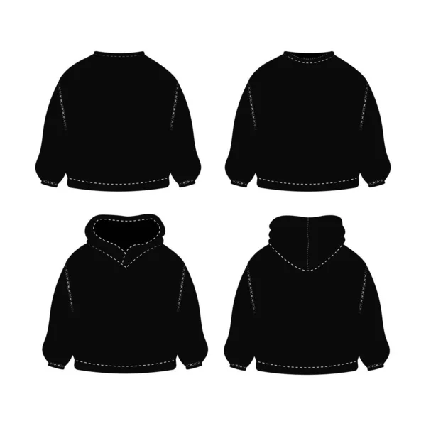 エッジモックアップテンプレートと黒のスウェットシャツとセーター 高品質のデザインとベクトルコットンで毎日の着用のためのスポーツユニセックス衣類フロントとバックビュー — ストックベクタ
