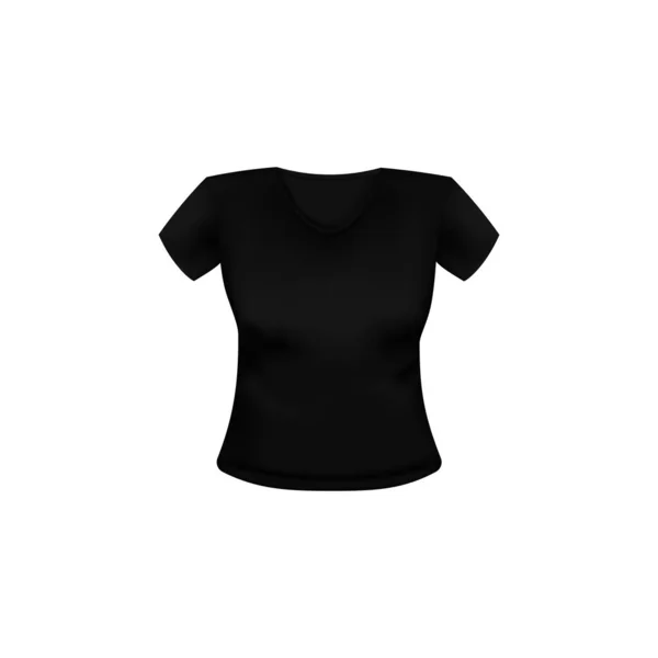 Mulheres Preto Tshirt Vista Frontal Modelo Mockup Moda Roupas Branco —  Vetores de Stock