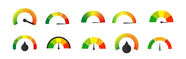 Control Measuring Indicator Set Power Gauge Dial Showing Positive Green — Stock Vector