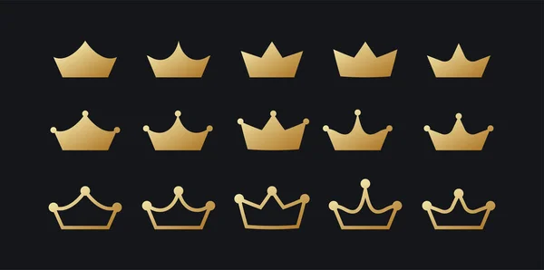 Złote Korony Ustawione Monarcha Vip Nakrycie Głowy Cesarskimi Symbolami Heraldycznymi — Wektor stockowy