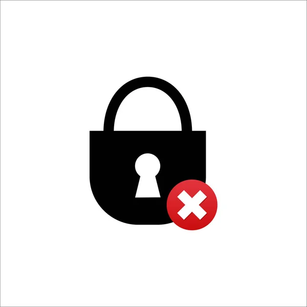 Cadenas Noir Avec Croix Rouge Connexion Web Faible Dangereuse Cryptage — Image vectorielle