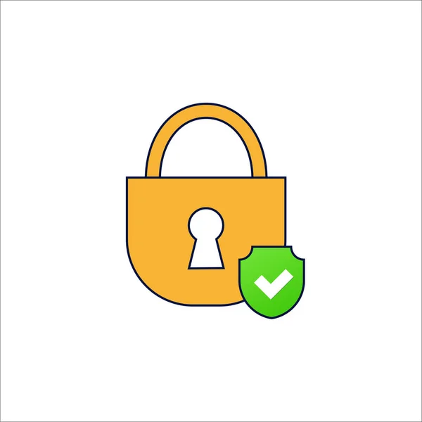 Žlutý Visací Zámek Zelenou Značkou Zabezpečení Ochrana Webového Přihlášení Šifrování — Stockový vektor