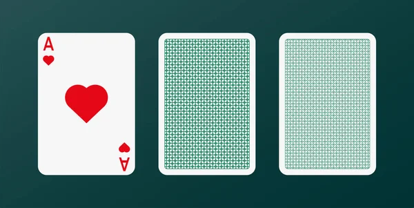 Hármas Nyitott Lap Ász Szívvel Piros Szimbóluma Szerencsejáték Szerencse Póker — Stock Vector