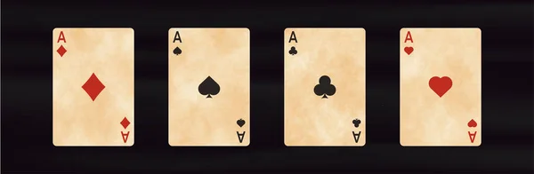 Fyra Spelkort Med Ess Symbol För Spellycka Poker Och Framgångsrikt — Stock vektor