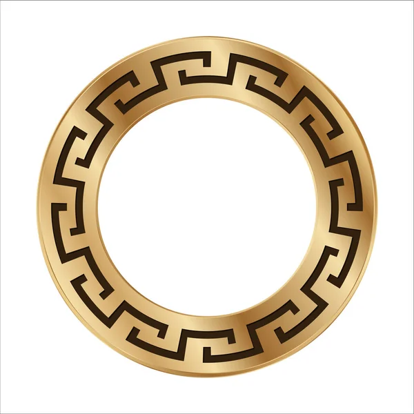 Griechische Goldenen Kreis Rahmen Rand Vektor Mäander Runden Ornament Design — Stockvektor