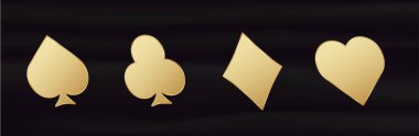 Altın Kart 3D takımları. Pokerde kumar şansının sarı gradyan sembolü ve kumarhanede 21 ve bahis vektörleriyle başarılı oyun