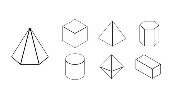 Set Bentuk Geometris Pandangan Garis Besar Isometric Ilmu Geometri Dan - Stok Vektor