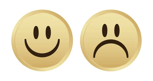 Złota Moneta Emoji Szczęśliwy Wektor Twarzy Retro 80S Emoli Ikona — Wektor stockowy