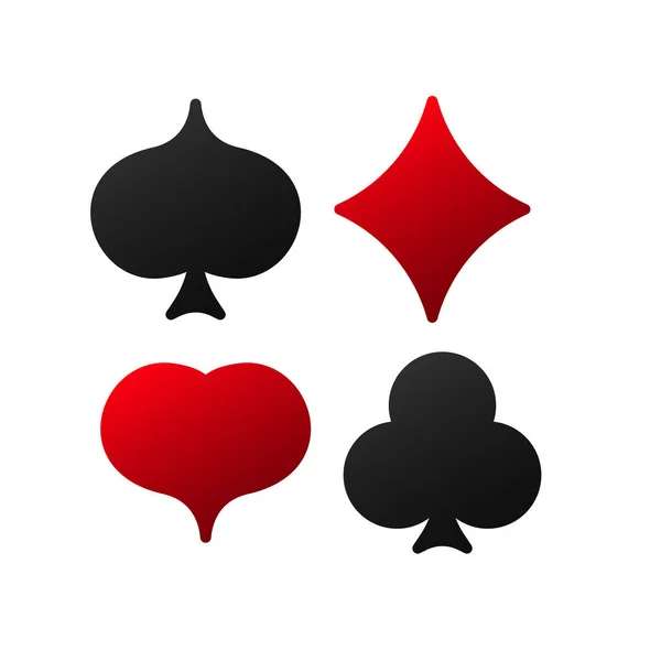 黑色和红色的卡片西装 扑克中赌博好运的游戏符号和赌局中赌博成功的游戏符号 — 图库矢量图片
