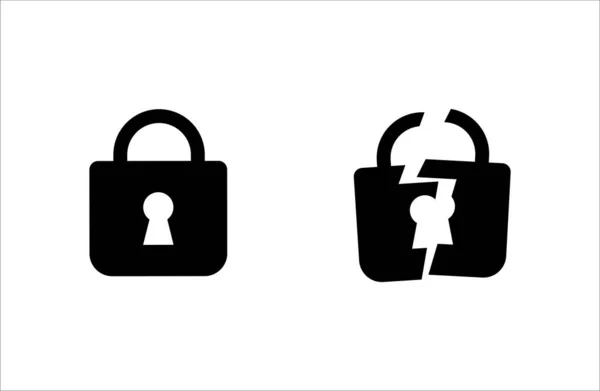 Cadenas Entier Cassé Symbole Sécurité Confidentialité Sécurité Violée Avec Intrusion — Image vectorielle