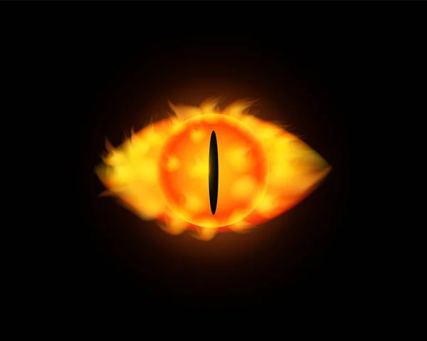 燃えるような目だ 黄色の炎を持つ地獄の観察のシンボルと他の世俗的なベクトル力の魔法のビジョンのイメージ — ストックベクタ