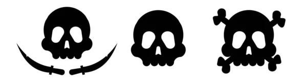 Cráneo Con Huesos Cruzados Sable Símbolo Negro Muerte Piratas Con — Vector de stock