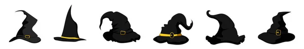 魔女の帽子セット 元素ベクターの呪文のための魔法のヘッドドレスと魔法の休日の雰囲気 — ストックベクタ