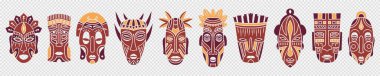 Afrika ritüel totem maskeleri ayarlandı. Kötü güçlerden ve törensel vektör danslarından korunmak için yapılan ayinler için eski Aborjin tanrılarının Voodoo lideri.