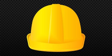 Yellow protection helmet. Safety construction industry with rigid headgear for builders and repairmen for necessary vector safety technology clipart