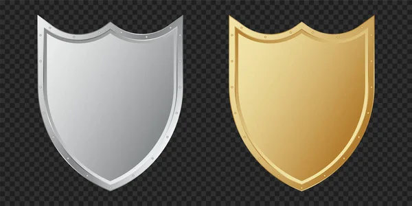 Goldenes Und Silbernes Schild Set Ikone Sicherheitsmetall Symbol Für Sicherheit — Stockvektor