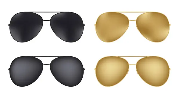 Guld Och Svarta Solglasögon Flygare Set Eleganta Accessoarer Med Snygga — Stock vektor