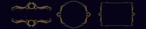 Bingkai Emas Bulat Antik Memutar Garis Dengan Lingkaran Emas Tengah - Stok Vektor
