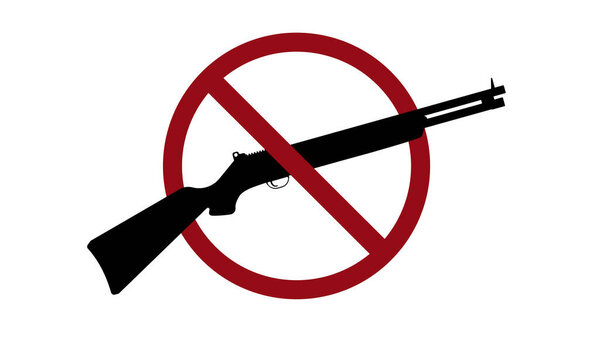 Weapons ban prohibit icon. Not allowed illegal gun crossed circle