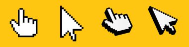 Click cursor 3d icon. Computer mouse pointer vector arrow and hand clipart
