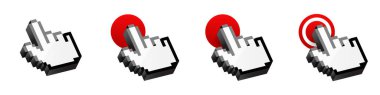 Click cursor 3d pixel icon. Computer mouse pointer vector arrow and hand clipart