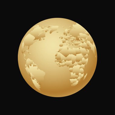 Siyah arkaplanda izole edilmiş altın küre, vektör illüstrasyonu