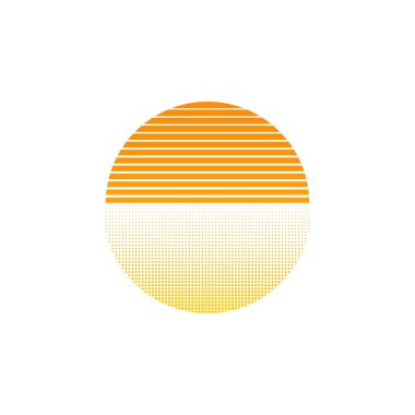 Turuncu retro güneş günbatımı logosu. Eski moda güneş çemberi güneş doğumu tasarımı.