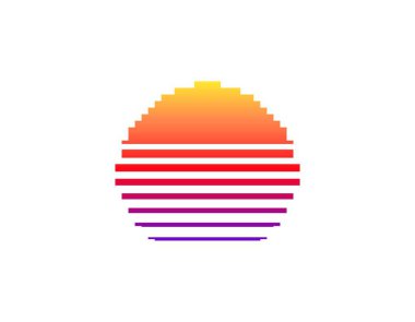 Geometrik dizaynı olan renkli, retro-stil bir güneş, 80 'lerin ve 90' ların canlı estetiğini yansıtır..