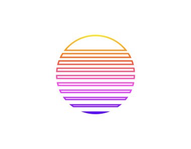 Geometrik çizgileri olan canlı bir retro güneş, 80 'lerin parlak, cesur tarzını yakalıyor. Nostaljik tasarımlar ve renkli estetikler için mükemmel..