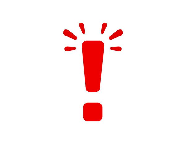 Жирный красный экскламационный знак с излучающими линиями, сигнализирующими о важности, осторожности или тревоге.