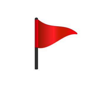 Dalgalı bir tasarımı olan basit bir kırmızı bayrak simgesi, siyah bir direğe yerleştirilmiş,.