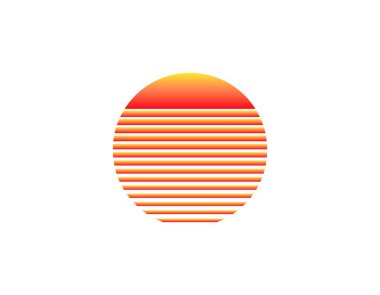 Geometrik daire dizaynlı, canlı retro güneş, 80 'lerin ve 90' ların parlak stilini sergiliyor..